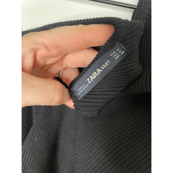 Zara Black Ribbed Knit One Sleeve Crop Top Medium Tie Side Balletcore - Picture 10 of 10